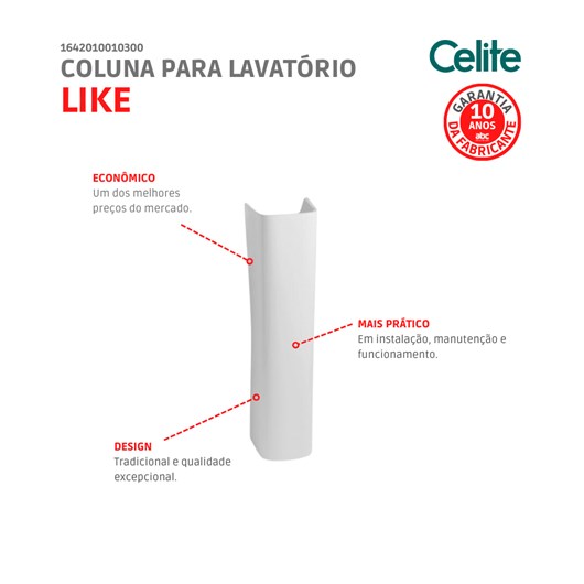 Coluna Para Lavatório Like Branco Celite - Imagem principal - 91b8b70f-a265-485e-8002-095540a1f68d