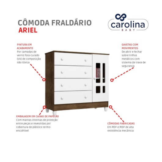 Cômoda Fraldário Ariel Branco/Amadeirado Carolina Baby - Imagem principal - 0b45a8a4-8adc-4052-8056-69fa78309a48