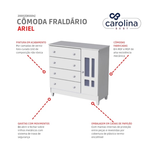 Cômoda Fraldário Ariel Branco Brilho Carolina Baby - Imagem principal - 68469cc0-e487-459d-b335-d67ca3dd1fd6