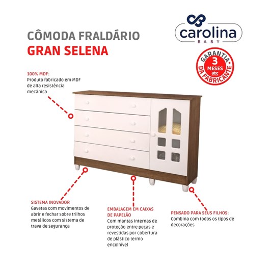 Cômoda Fraldário Gran Selena Branco/Amadeirado Carolina Baby - Imagem principal - caaf501b-fb4a-44a1-8466-2d3d4fafa61c