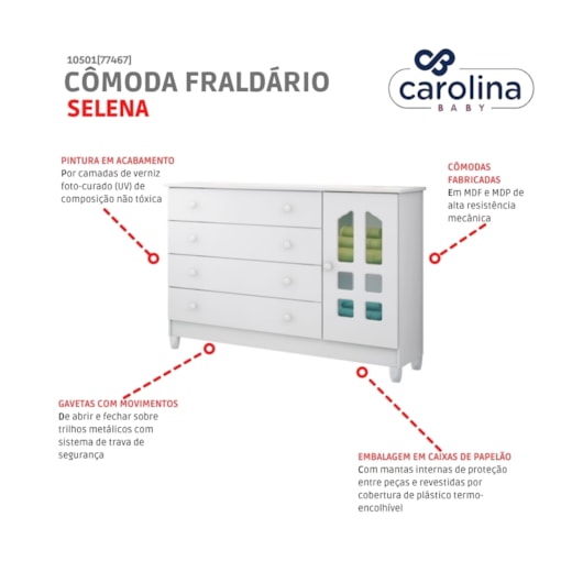 Cômoda Fraldário Gran Selena Branco Brilho Carolina Baby - Imagem principal - c4a2cade-2da3-498b-a9bf-e7aaac9bb915