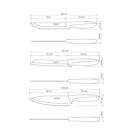 Conjunto De Facas Misto Em Inox Com 6 Peças Plenus Tramontina - Imagem principal - af894405-c94e-4220-a06b-4398cbe043b0