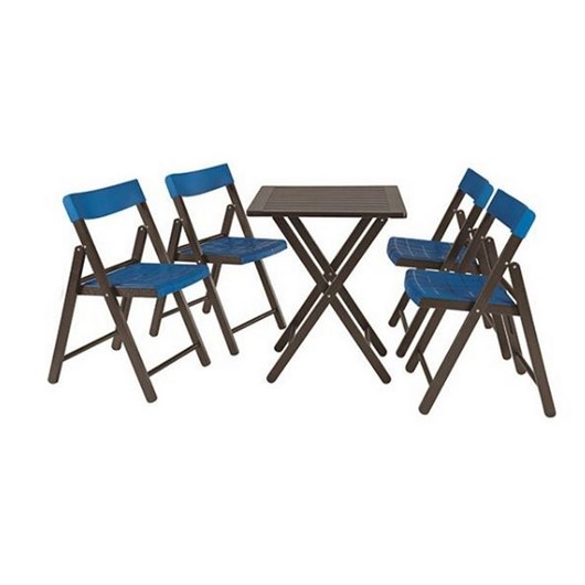 Conjunto De Mesa Com 4 Cadeiras Em Madeira Pontenza Tauari 10630/030 Tabaco/azul Tramontina - Imagem principal - d5f83cfd-7ba7-4d6f-ac6f-b2144c8b3c33