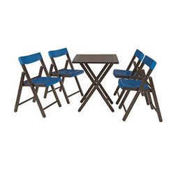 Conjunto De Mesa Com 4 Cadeiras Em Madeira Pontenza Tauari 10630/030 Tabaco/azul Tramontina