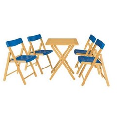 Conjunto De Mesa Com 4 Cadeiras Em Madeira Pontenza Tauari 10630/033 Envernizado/azul Tramontina