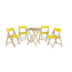 Conjunto De Mesa Com  4 Cadeiras Em Madeira Pontenza Tauari 10630/064 Envernizado/amarelo Tramontina