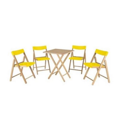 Conjunto De Mesa Com  4 Cadeiras Em Madeira Pontenza Tauari 10630/064 Envernizado/amarelo Tramontina - Imagem principal - 521f3110-f870-459c-83ea-40b0b2b7cb22