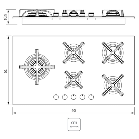 Cooktop a Gás Design Collection Penta Inox Flat 5 GX 90 em Aço Inox e Trempes em Ferro Fundido com Acendimento Automático e 5 Bocas Tramontina - Imagem principal - 507bcae7-2cbc-4977-bc38-e100490f8eb7