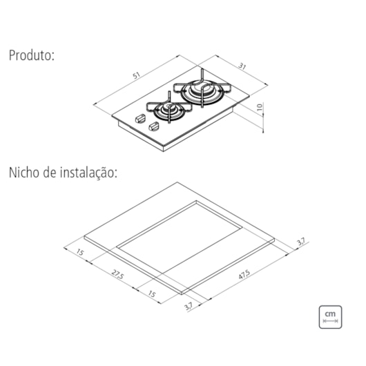 Cooktop a Gás Dominó em Vidro Temperado Preto com Trempes em Aço Carbono e Acendimento superautomático 2 Bocas Tramontina - Imagem principal - f2a2322a-c343-47a7-907a-3162bba59dce