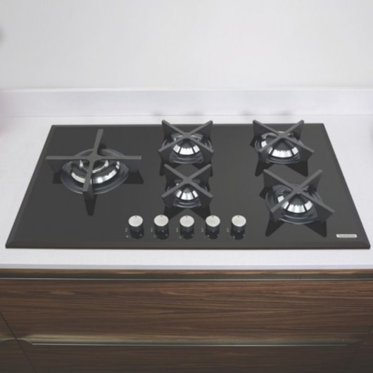 Cooktop a Gás Penta Glass Flat em Vidro Temperado e Trempes em Ferro Fundido com Acendimento Automático 5 Queimadores Tramontina Design Collection - Imagem principal - ddd7da3a-b11e-4308-9553-c070158f7a89