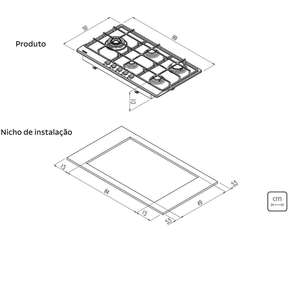 Cooktop A Gás 5 Bocas Side Plus 5gg Tri 90 94709/301 Bivolt Vidro