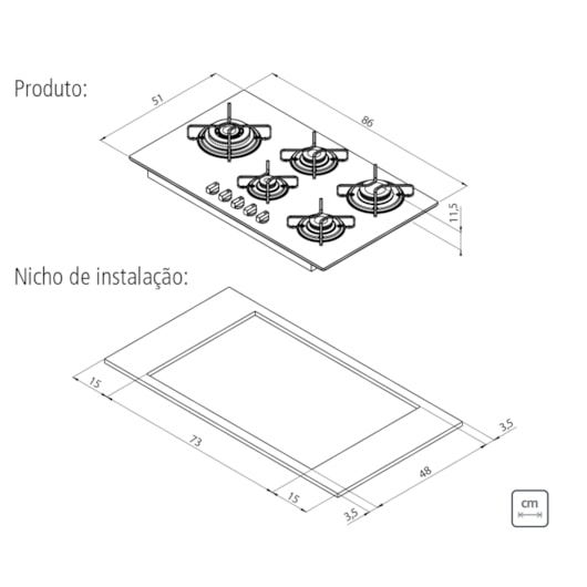 Cooktop a Gás Penta Side Plus em Vidro Temperado Branco com Trempes em Aço Carbono e Acendimento superautomático e 5 Bocas Tramontina - Imagem principal - c3547062-714f-4509-9f03-0a6e55f6708f
