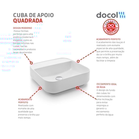Cuba Apoio Quadrada C/ Mesa 38,5x38,5cm Branco Docol - Imagem principal - 71a0853c-be1e-4989-bf73-d9bcdb34959a