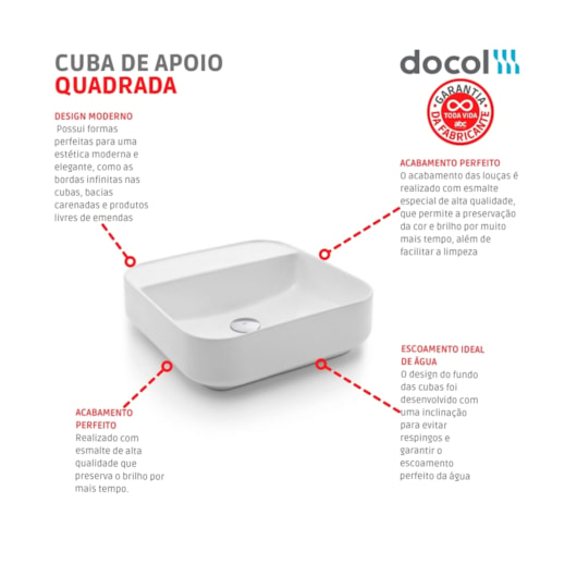 Cuba Apoio Quadrada C/ Mesa 38,5x38,5cm Branco Docol - Imagem principal - 1dc66b13-35f1-4cf5-80b0-985b915150ab