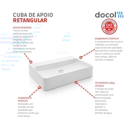 Cuba Apoio Retangular C/ Mesa 60x42cm Branco Docol - Imagem principal - 21f5ee8a-bb3d-4441-a46e-054b6e578383