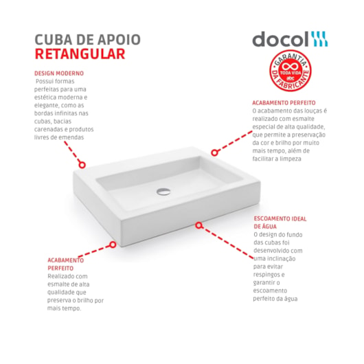 Cuba Apoio Retangular C/ Mesa 61x46cm Branco Docol - Imagem principal - 646e0fba-2248-44df-b2ca-a330eef70455