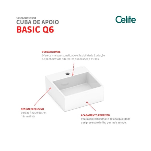 Cuba de Apoio Basic Branco Quadrada Celite 35cm - Imagem principal - e69f9b58-f3aa-4800-8239-b7993a0ac882