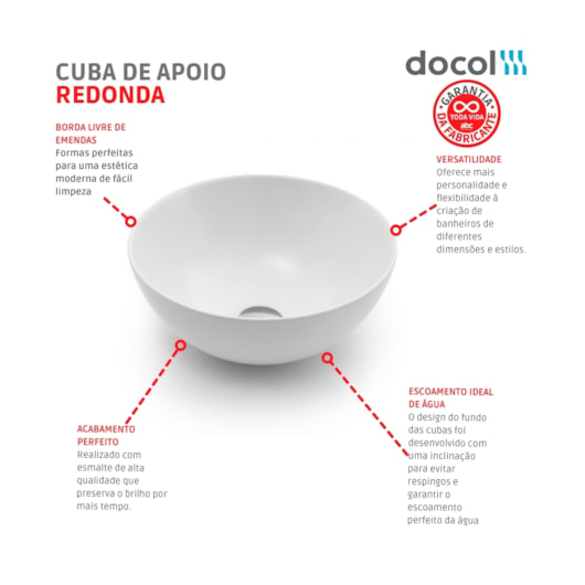 Cuba De Apoio Luxo Redonda 32x12cm Branco Docol - Imagem principal - dfc2512c-951f-4a09-91a2-39f3e4720b26