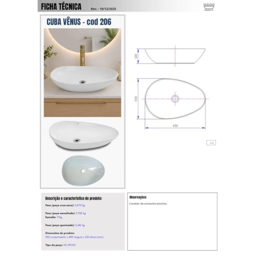 Cuba De Apoio Oval Venus Branco Hervy - Imagem principal - b4cb683e-dff8-4f0d-9d5a-a8034d6664a4