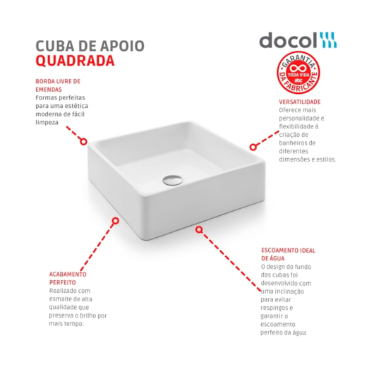 Cuba De Apoio Quadrada 39x39cm Branco Docol - Imagem principal - 75aae739-43c1-4a5e-8e00-f4bcaa7f3e30
