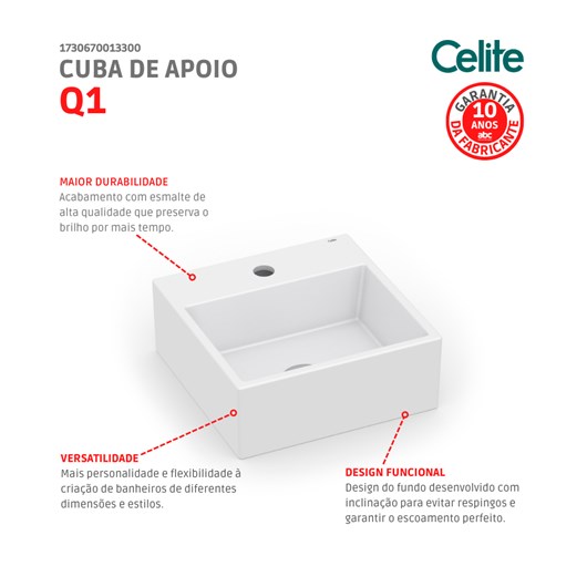 Cuba De Apoio Quadrada Basic Q1 41x41cm Com Mesa Branco Celite - Imagem principal - 79758998-72fb-4c91-b803-19fd0ee54505
