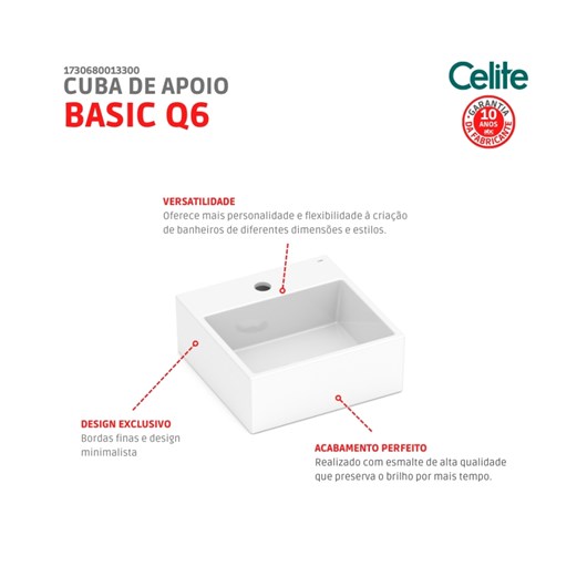 Cuba de Apoio Quadrada Com Mesa Basic Q6 Branco Celite 35x35cm - Imagem principal - a3baf4f3-57bf-441e-a581-e1d4044420d3