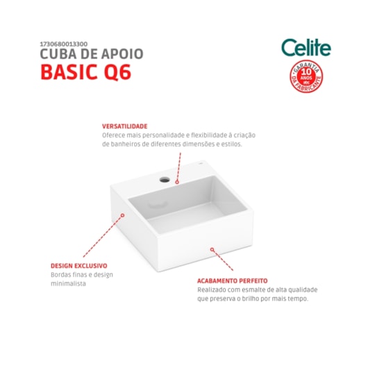 Cuba de Apoio Quadrada Com Mesa Q6 Basic Branco Celite 35x35cm - Imagem principal - a6f91380-9216-4bf9-b690-f969f8f51c01