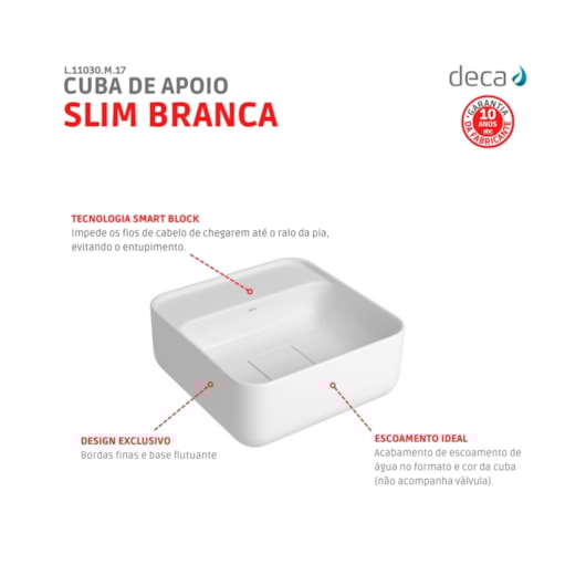 Cuba De Apoio Quadrada Com Mesa Slim Branco Deca 30cm - Imagem principal - 30595138-0698-487c-9c18-2dfa2ebfdd2b