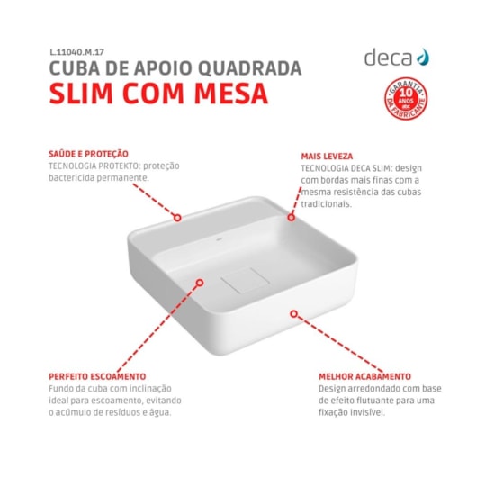 Cuba De Apoio Quadrada Com Mesa Slim Branco Deca 40cm - Imagem principal - 0667616d-0433-4aa9-8f51-e17b6ea2831a