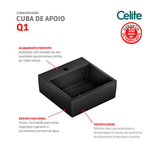 Cuba De Apoio Quadrada Q1 41x41cm Preta Celite - Imagem principal - 69940116-1726-42a1-852f-061516402b69