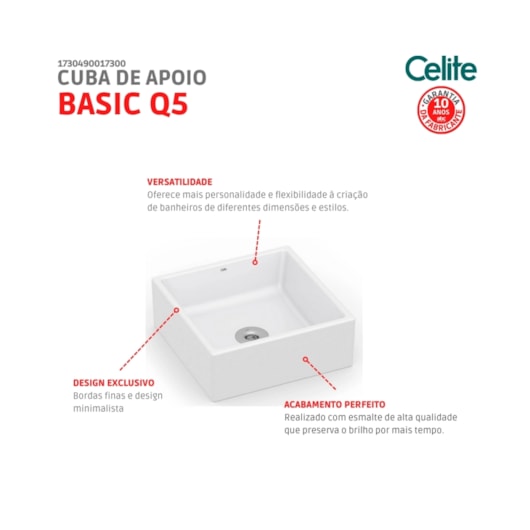 Cuba De Apoio Quadrada Sem Mesa Basic Q5 Branco Celite 35x35cm - Imagem principal - f09259c9-645c-4d22-b70c-6adb42c986f3