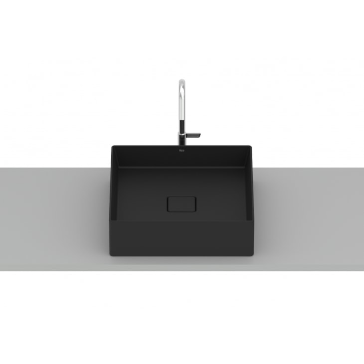 Cuba de Apoio Quadrada Sem Mesa Terra T5 Matte Black Roca 40x40cm