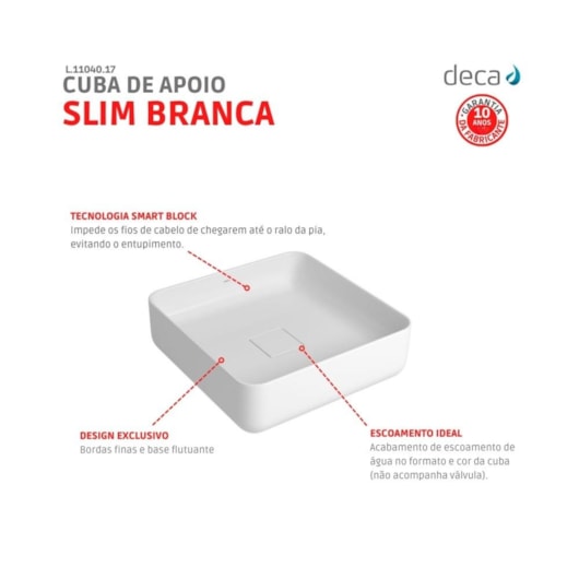 Cuba De Apoio Quadrada Slim Deca Branco 40cm - Imagem principal - ab199eac-1163-4e15-ba77-43c27933bc89