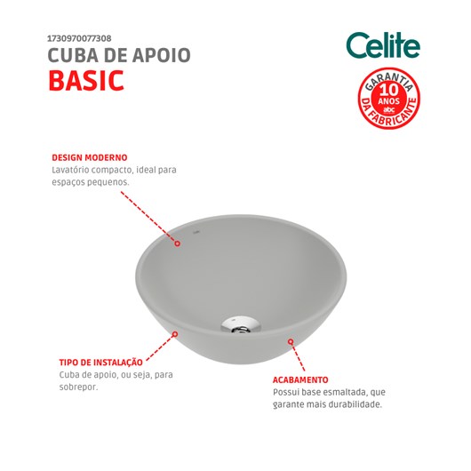 Cuba de Apoio Redonda Basic R1 Sem Mesa 35cm Stone Celite - Imagem principal - 63af9c28-ae9c-4dd6-bdac-0845a0532add