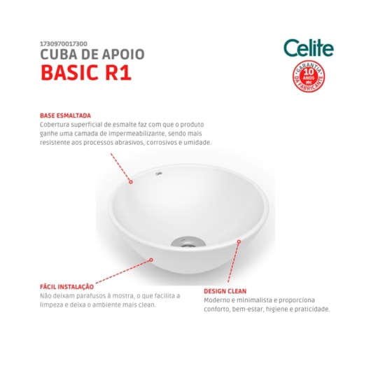 Cuba De Apoio Redonda Sem Mesa Basic R1 Branco Celite 35cm - Imagem principal - 27ec6cbd-d73a-4169-b031-2f140597969a