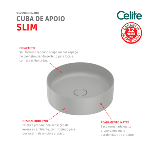 Cuba De Apoio Redonda Sem Mesa Slim Stone Celite 39cm - Imagem principal - 9273b712-0bd7-4033-abbe-dff36dd6bf1d