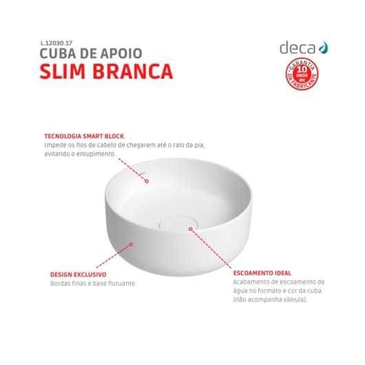 Cuba De Apoio Redonda Slim Branco Deca 30cm - Imagem principal - 5a604839-f862-4003-a91b-07141207fa98