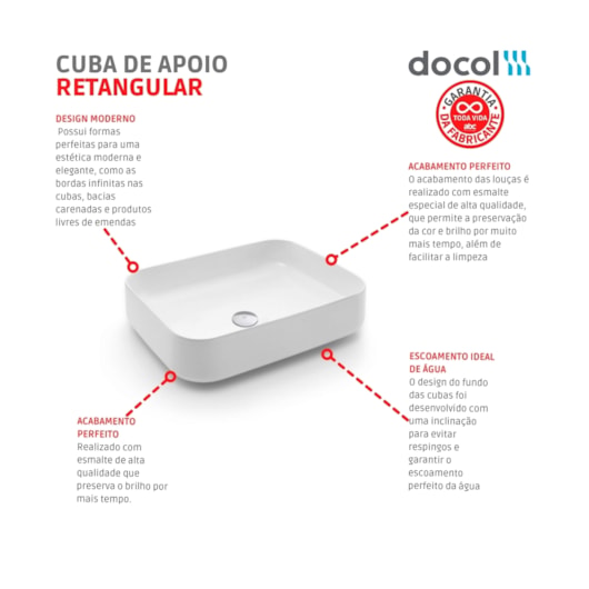 Cuba De Apoio Retangular 50x40cm Branco Docol - Imagem principal - 4768983d-2fb4-403e-ad1b-40c49fcef205
