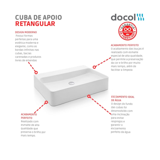 Cuba De Apoio Retangular Branco Docol 60x42cm - Imagem principal - f7e1133f-6a44-4609-b202-d1e3eed01d01