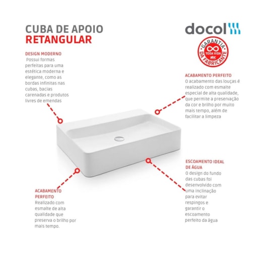 Cuba De Apoio Retangular Branco Docol 60x42cm - Imagem principal - 8554f8f8-4c12-43ba-9d78-51d6674b7d23