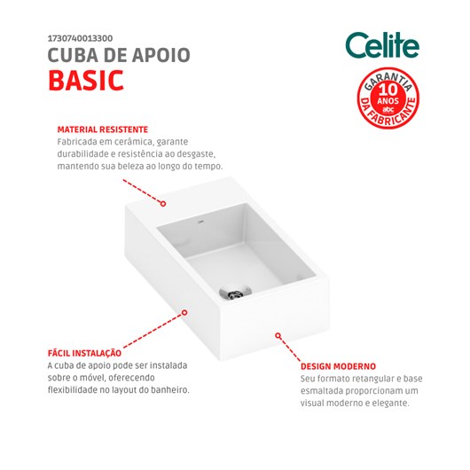 Cuba De Apoio Retangular Com Mesa Basic Curve 1 44x25cm Branco Celite - Imagem principal - 5b7c2531-ea9a-42db-ab6b-a3b42d247af8