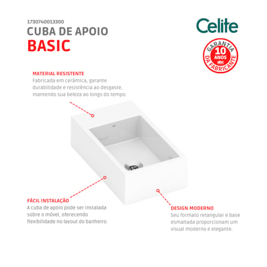 Cuba De Apoio Retangular Com Mesa Basic Curve Branco Celite 44x25cm - Imagem principal - cb4a96e8-a74f-4ada-a6ee-9efff2d7341d