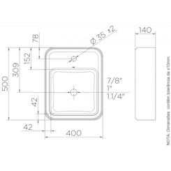 Cuba De Apoio Retangular Com Mesa Branco Frame 50x40x14cm Docol