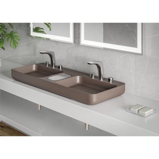 Cuba de Apoio Retangular com Mesa e Válvula Oculta 7/8 Infinity 110x42cm Café Roca - Imagem principal - 98b89803-5bdc-4331-bac0-44dc65cecd37