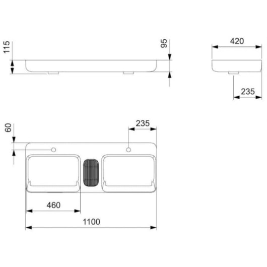 Cuba de Apoio Retangular com Mesa e Válvula Oculta 7/8 Infinity 110x42cm Stone Roca - Imagem principal - 213ffa16-9774-4e98-a35e-de244806d869