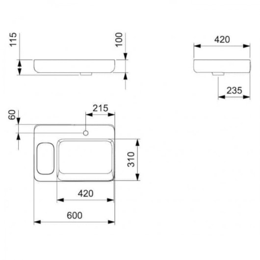 Cuba de Apoio Retangular Sem Saboneteira com Mesa e Válvula Oculta 7/8 Infinity Blanco Mate Roca 60x42cm - Imagem principal - 9e164f37-5c4d-441a-b251-641ac0f576cc