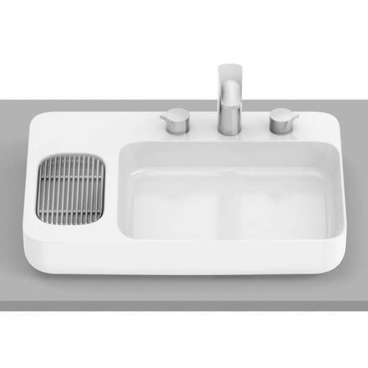 Cuba de Apoio Retangular Sem Saboneteira com Mesa e Válvula Oculta 7/8 Infinity Branco Roca 60x42cm - Imagem principal - b9941a6e-f17f-4c5a-920c-610aea7668db