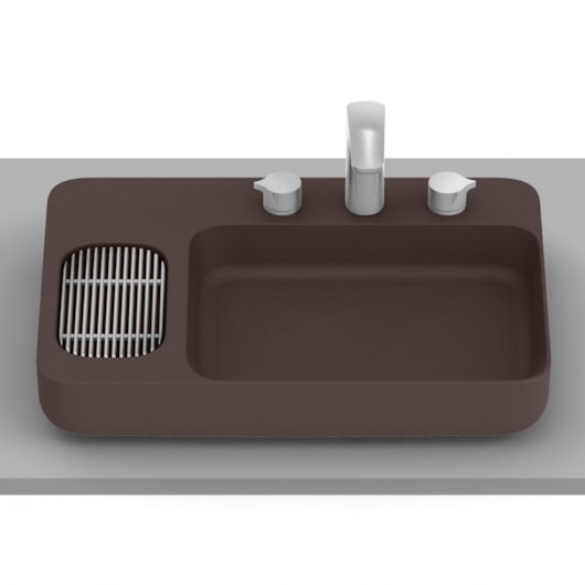 Cuba de Apoio Retangular Sem Saboneteira com Mesa e Válvula Oculta 7/8 Infinity Café Roca 80x42cm - Imagem principal - fe919ea8-7e66-486b-afe0-e6e716a36d90