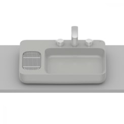 Cuba de Apoio Retangular Sem Saboneteira com Mesa e Válvula Oculta 7/8 Infinity Stone Roca 60x42cm