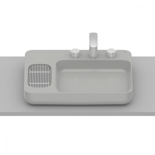 Cuba de Apoio Retangular Sem Saboneteira com Mesa e Válvula Oculta 7/8 Infinity Stone Roca 60x42cm - Imagem principal - c261e899-a431-4105-9a89-1bba36382a7e